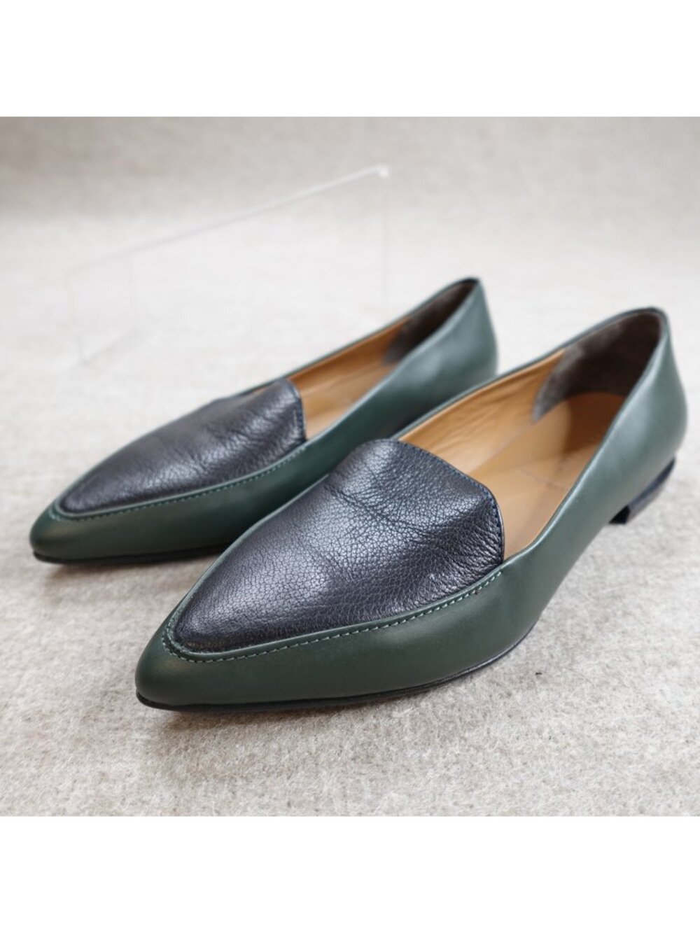 Everlane Womens Loafers 7.5 Green Colorblock The Modern Point Made in Italy NEW